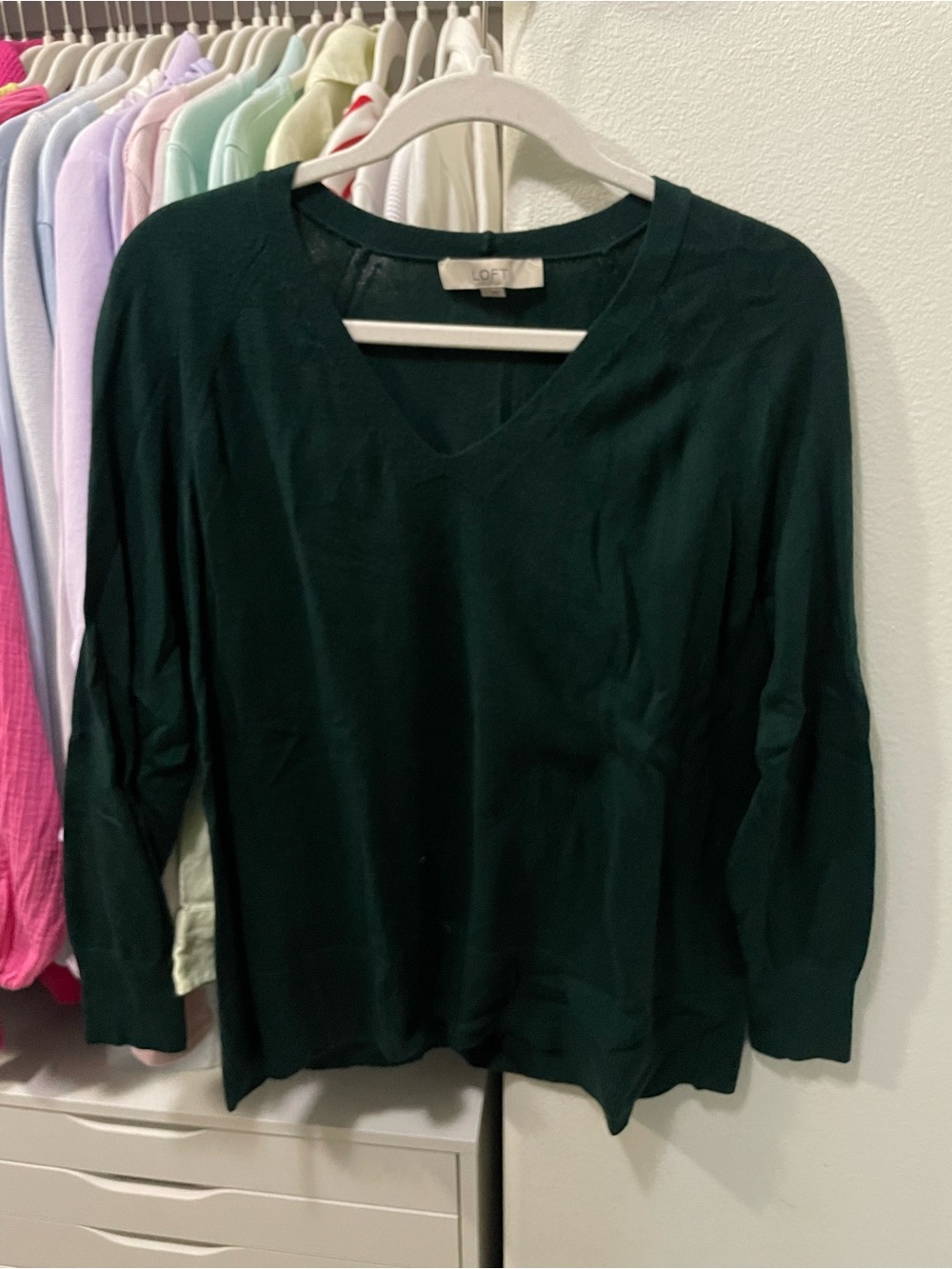 LOFT Forest Green V-Neck Pullover Sweater
